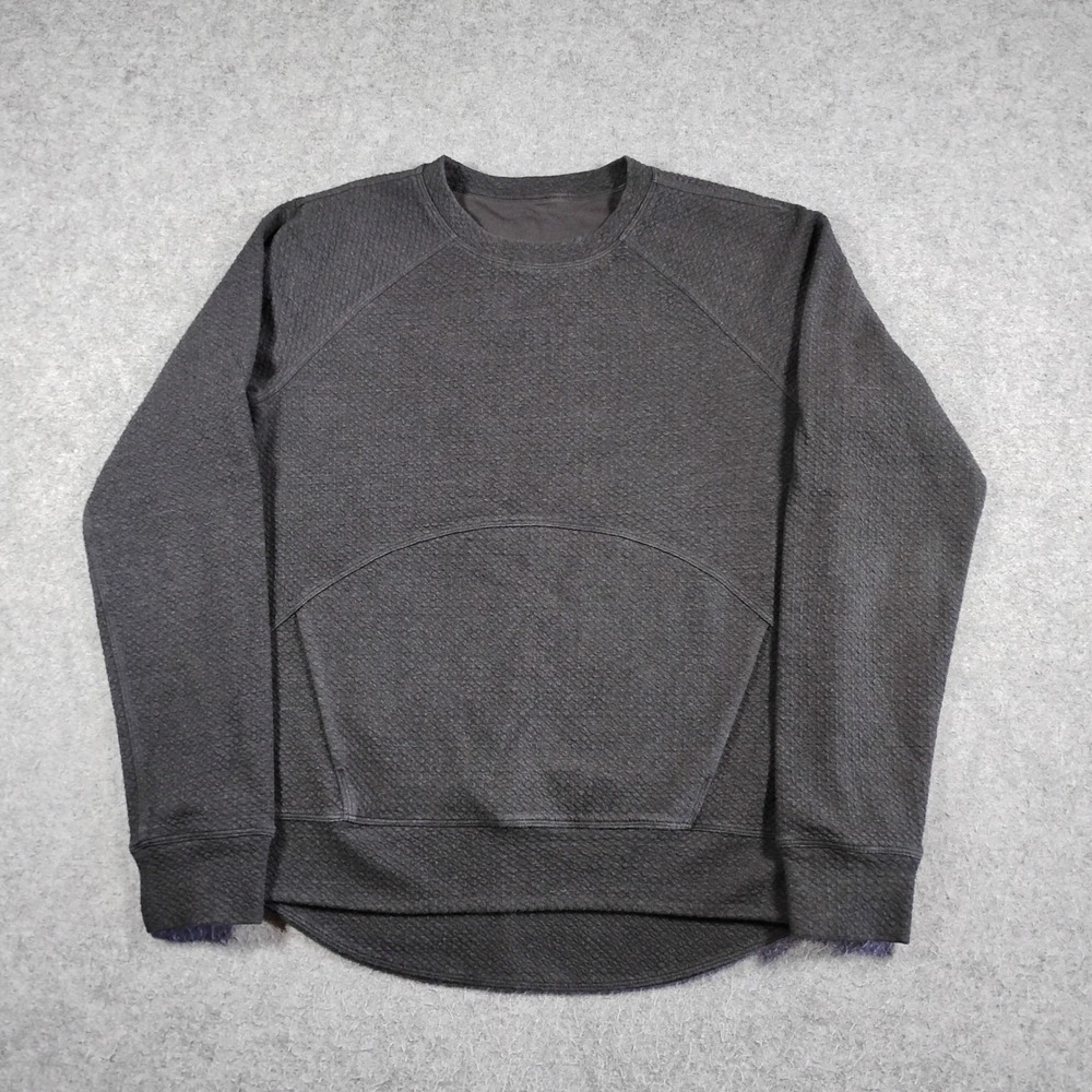 Lululemon Mens Textured Quilted Crewneck Sweatshirt Charcoal Gray Pocket 9017